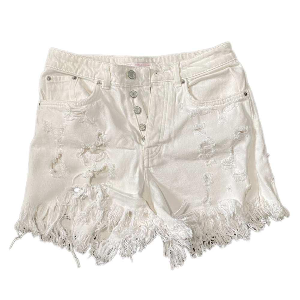 Zara Distressed Denim Shorts, Size 4 US, White